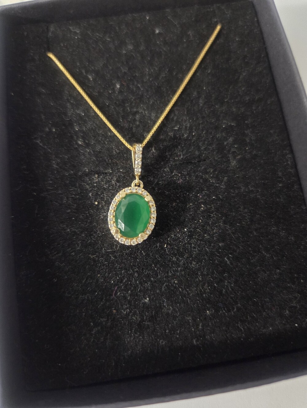Sterling Silver Gold Color Emerald Necklace